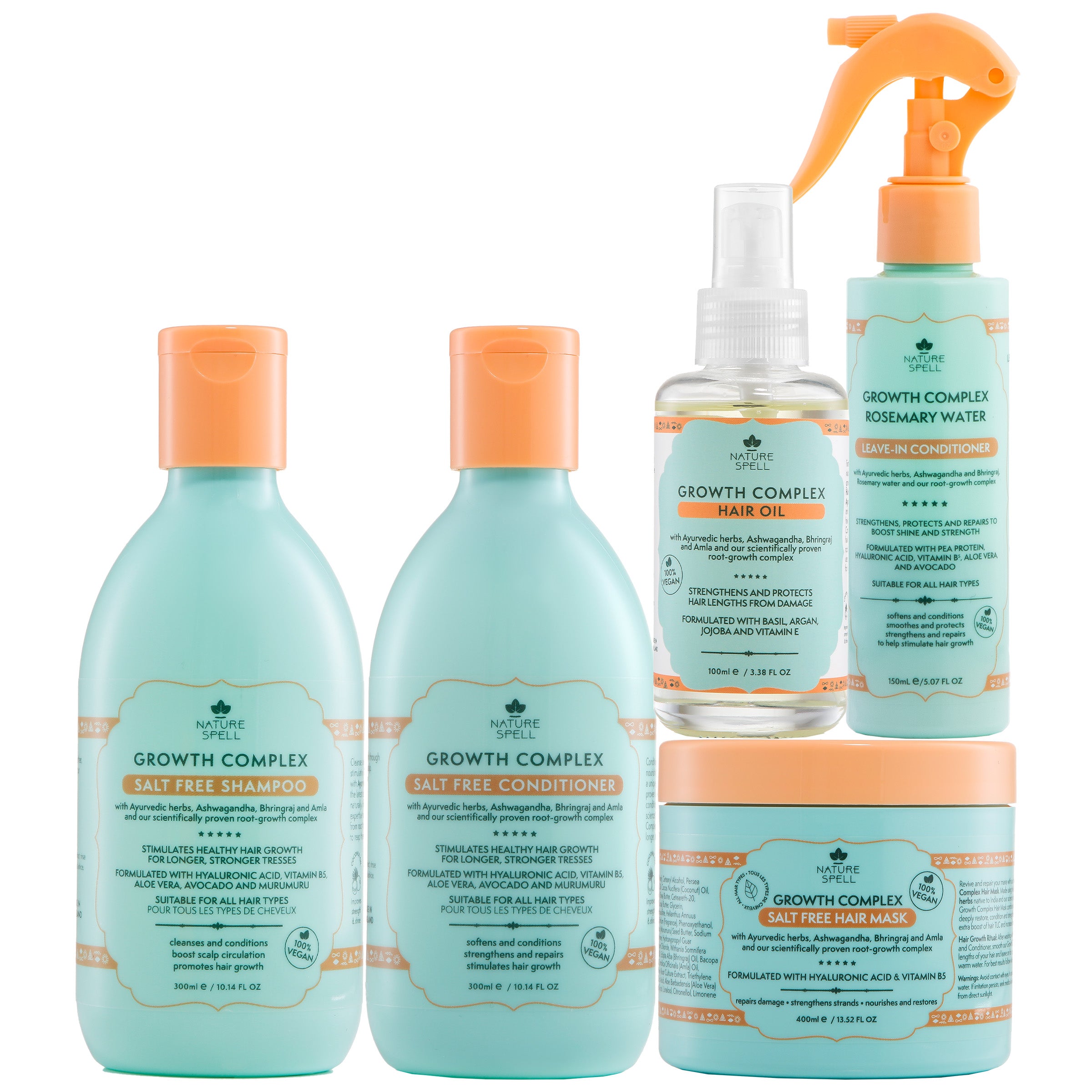Growth Complex Hair Growth Set - Shampoo, Conditioner, Hair Mask, Leave-in Styling Conditioner & Hair Oil