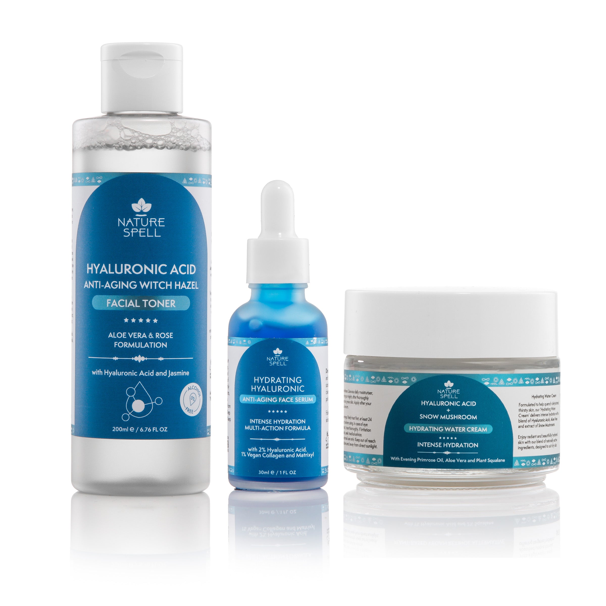 Hyaluronic Acid Anti-Aging Skincare Set - Toner + Serum + Moisturiser