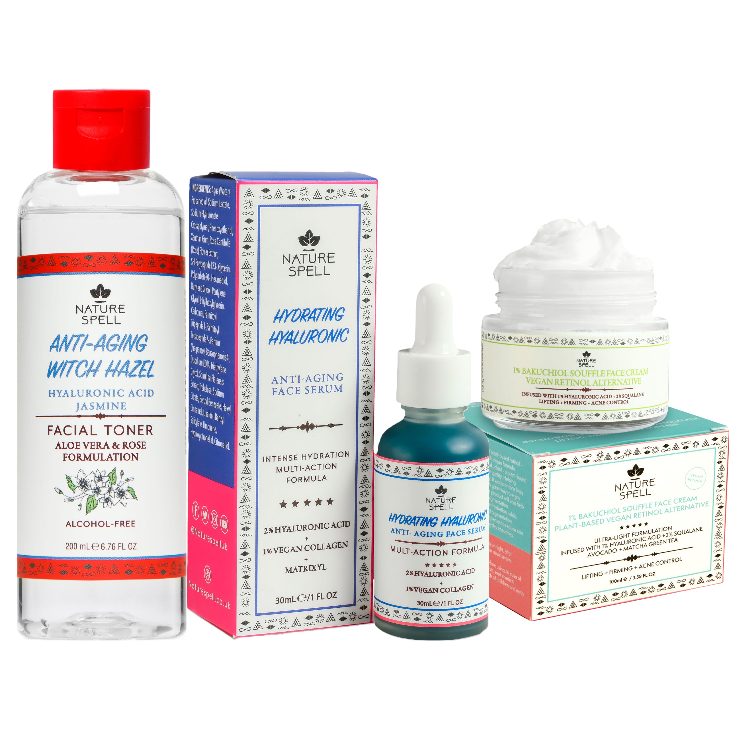 Nature Spell Hyaluronic Acid Anti-Aging Skincare Set - Toner + Serum +
