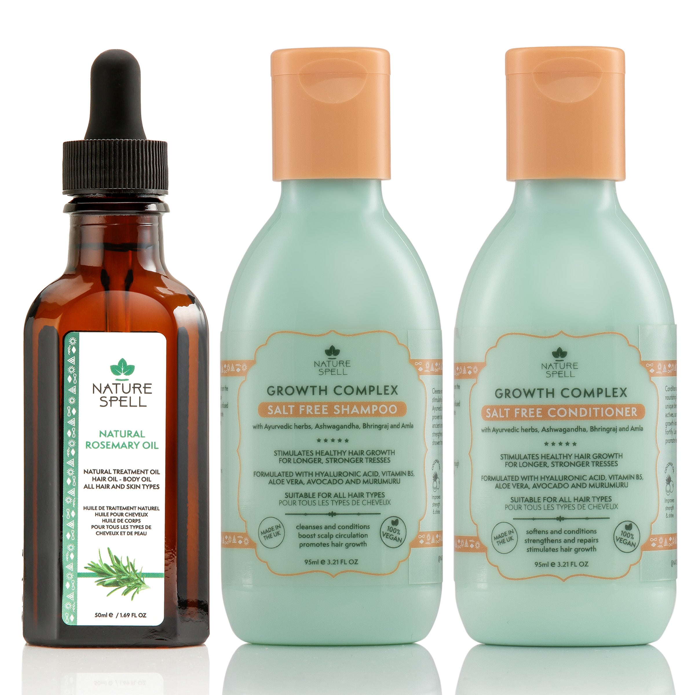 Growth Complex Trio – Rosemary Oil with Growth Complex Shampoo & Conditioner Travel Size