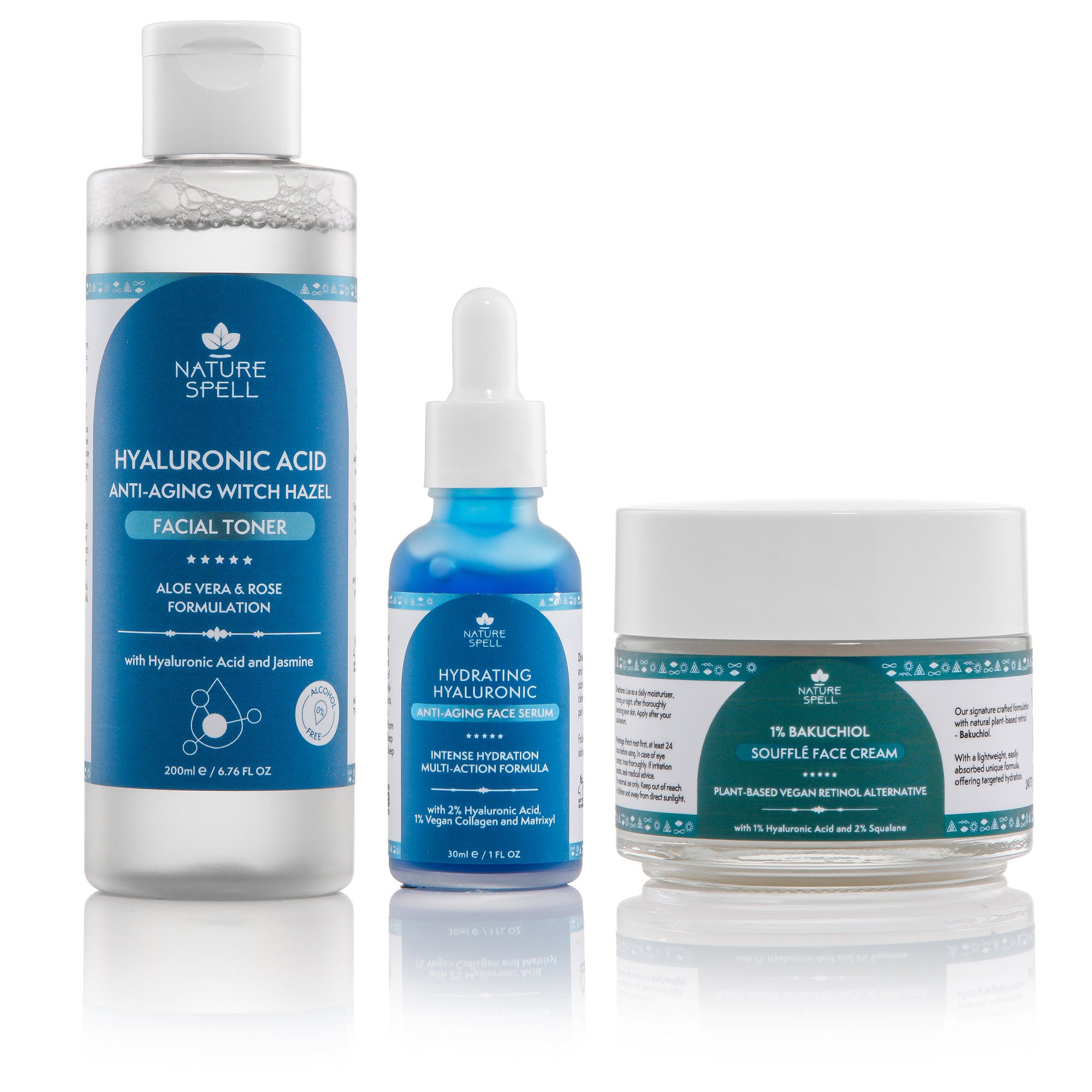 Hyaluronic Acid Anti-Aging Skincare Set - Toner + Serum + Moisturiser