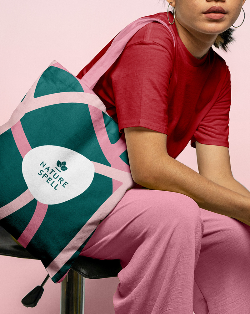 Nature Spell Branded Tote Bag Green & Pink